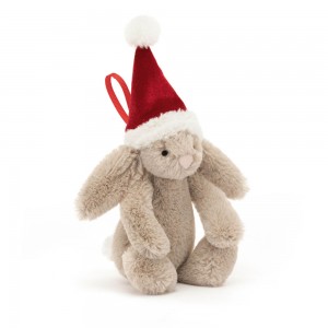 Beige / Red Jellycat Bashful Christmas Bunny Decoration | US-FEUN58697