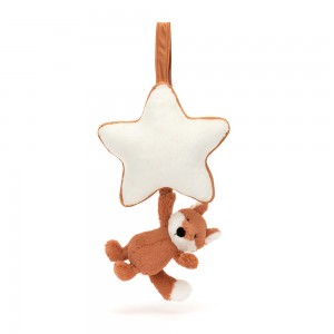 Brown / White Jellycat Bashful Fox Cub Musical Pull | US-ZKBW43692