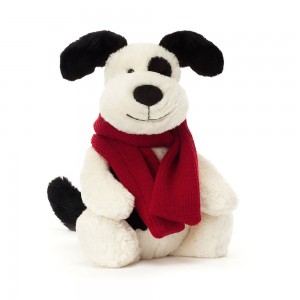 Cream / Black / Red Jellycat Bashful Winter Puppy | US-ORYM04315