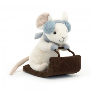 Cream / Dark Brown Jellycat Merry Mouse Sleighing | US-GTZM63582