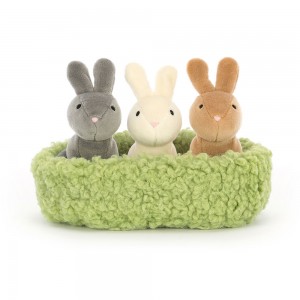 Green / Grey / Cream / Brown Jellycat Nesting Bunnies | US-TAIL04369