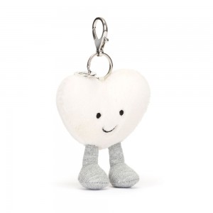 White Jellycat Amuseables Heart Bag Charm | US-ACYK09325