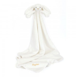 White Jellycat Personalised Bashful Luxe Bunny Blankie | US-VSAM29576