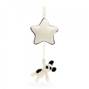 White / Black Jellycat Bashful Puppy Musical Pull | US-OJPG48763