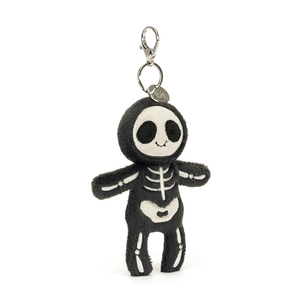 Black / White Jellycat Skeleton Bob Bag Charm | US-ATJE37241