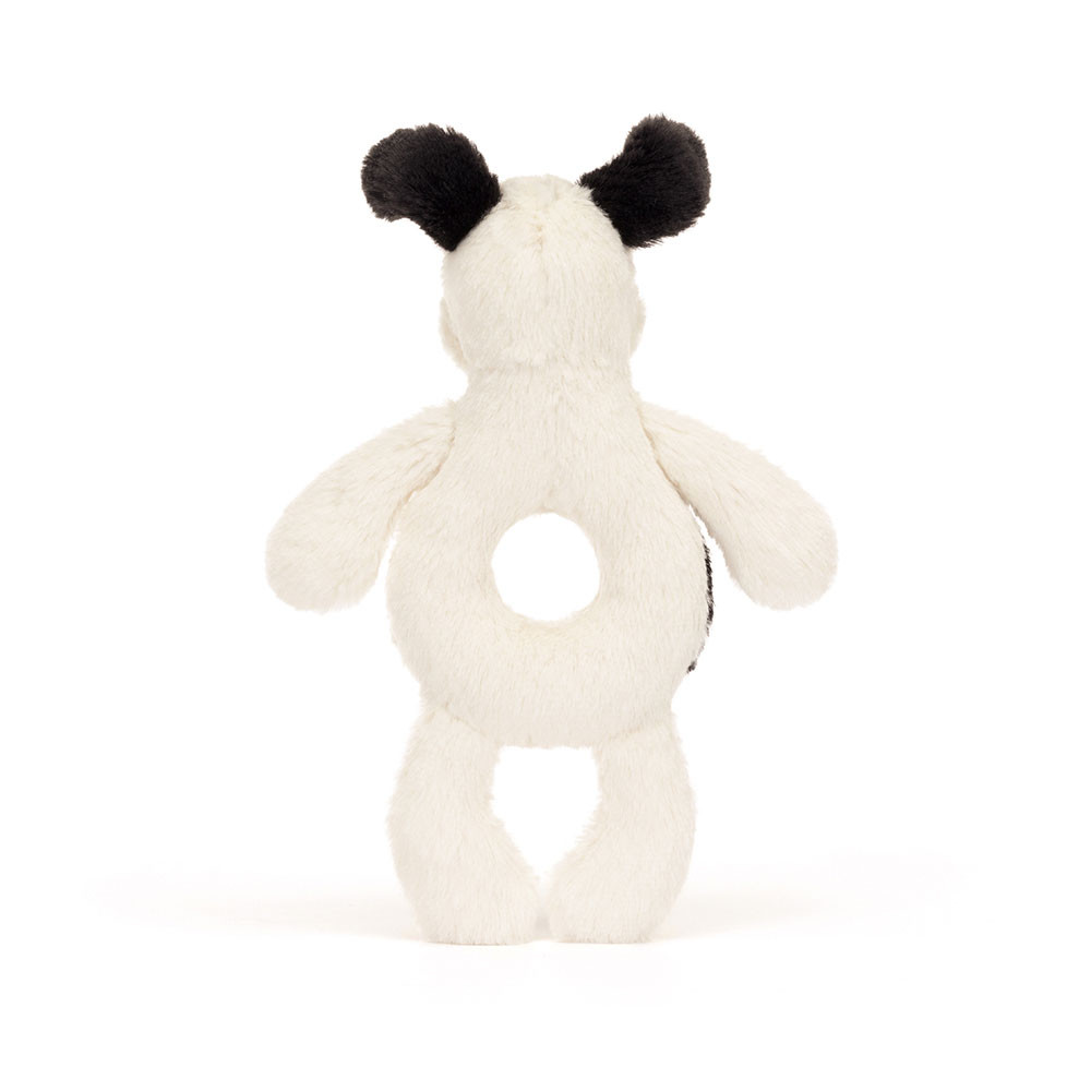 Cream / Black Jellycat Bashful Puppy Ring Rattle | US-EJAN04317