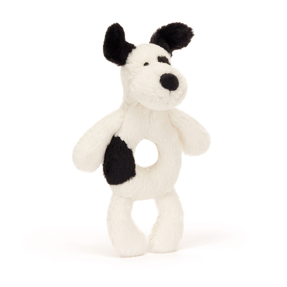 Cream / Black Jellycat Bashful Puppy Ring Rattle | US-EJAN04317