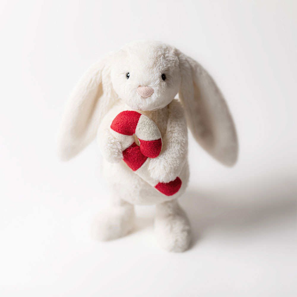 Cream / Red Jellycat Bashful Bunny with Candy Cane | US-DTGC63429