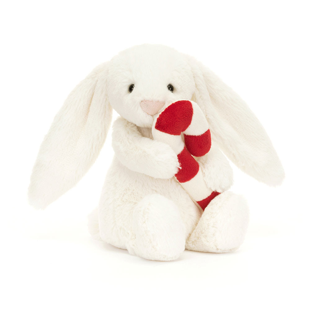 Cream / Red Jellycat Bashful Bunny with Candy Cane | US-DTGC63429