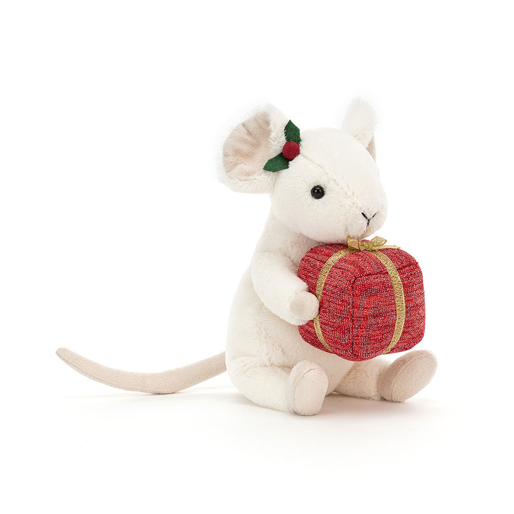 Cream / Red Jellycat Merry Mouse Present | US-XMPY21394