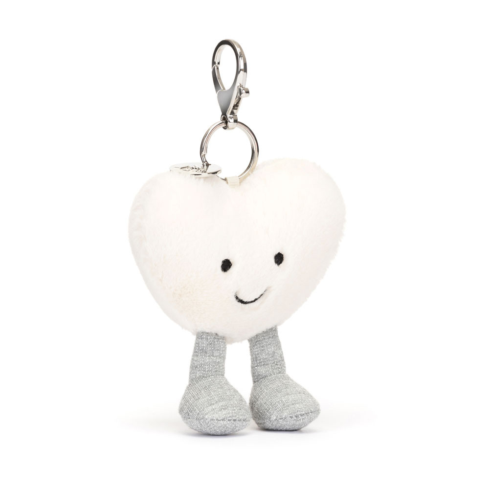 White Jellycat Amuseables Heart Bag Charm | US-ACYK09325