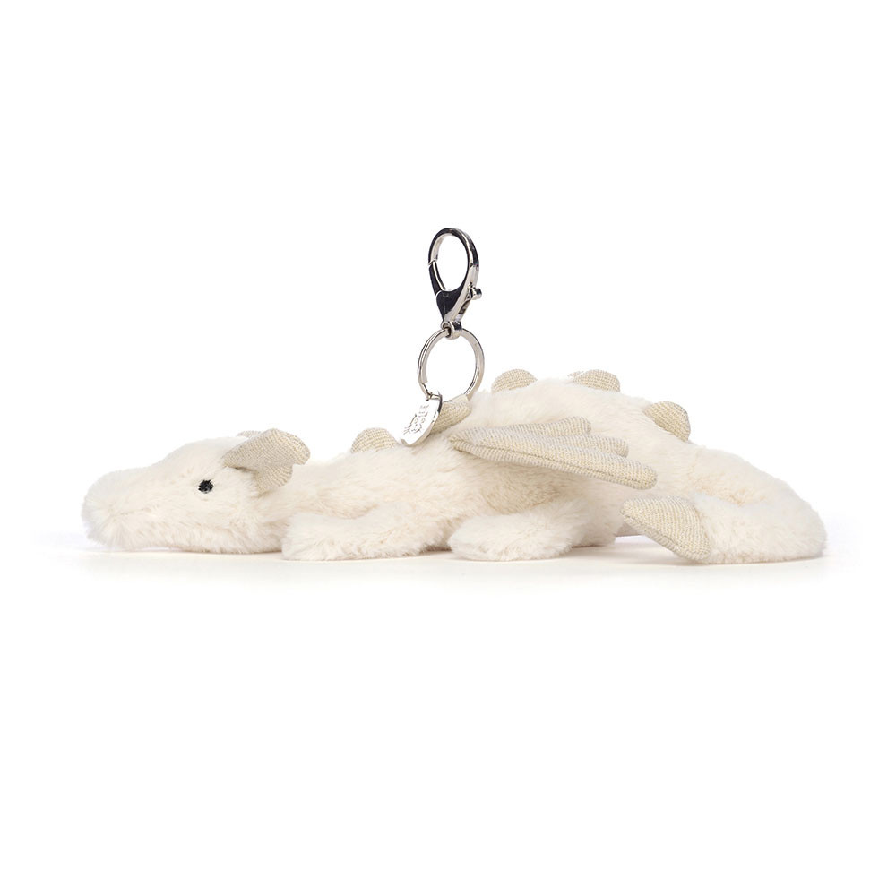 White Jellycat Snow Dragon Bag Charm | US-XREF21649