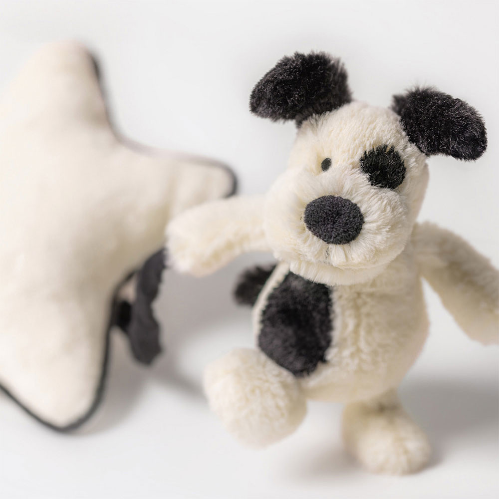 White / Black Jellycat Bashful Puppy Musical Pull | US-OJPG48763