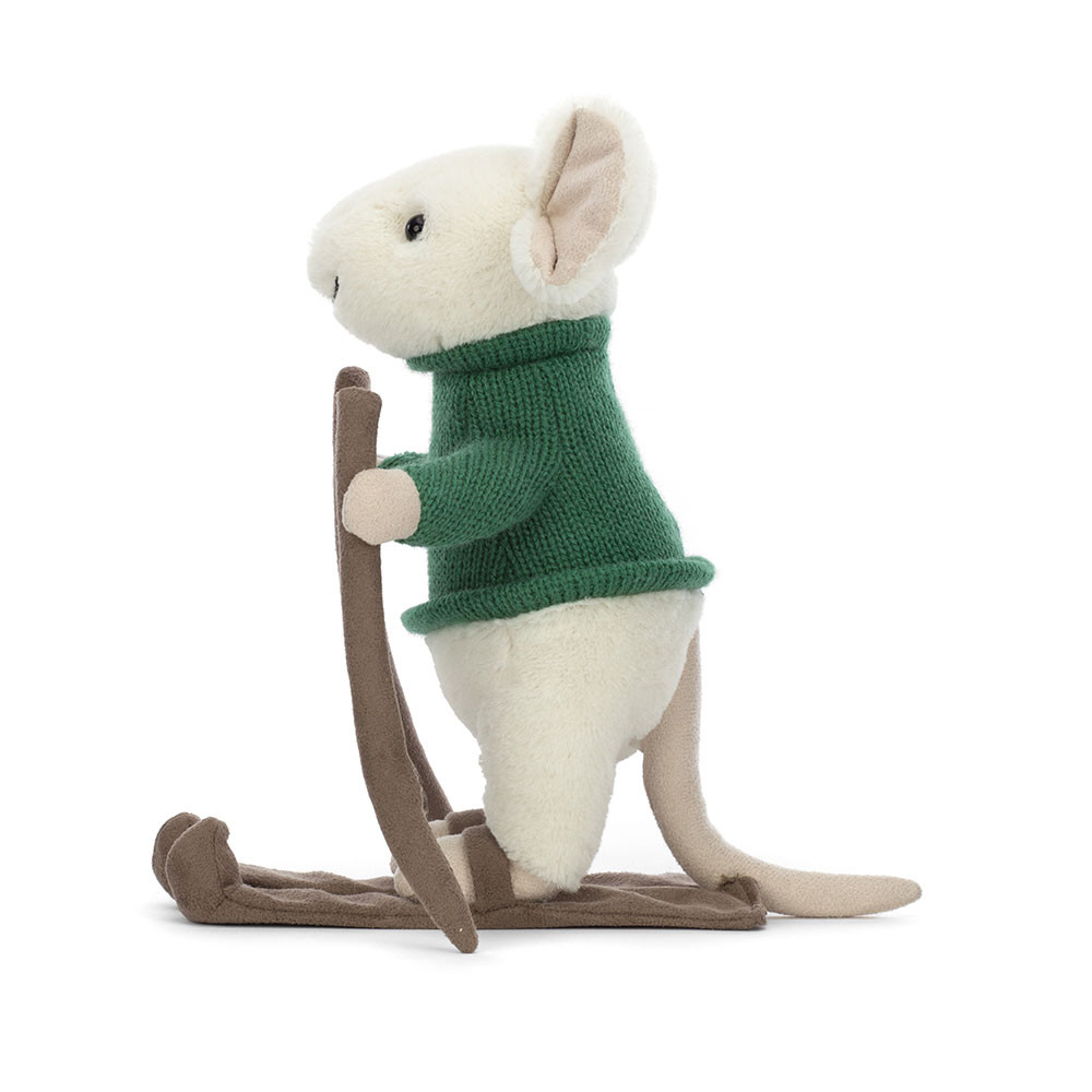 White / Green Jellycat Merry Mouse Skiing | US-RGIJ91625