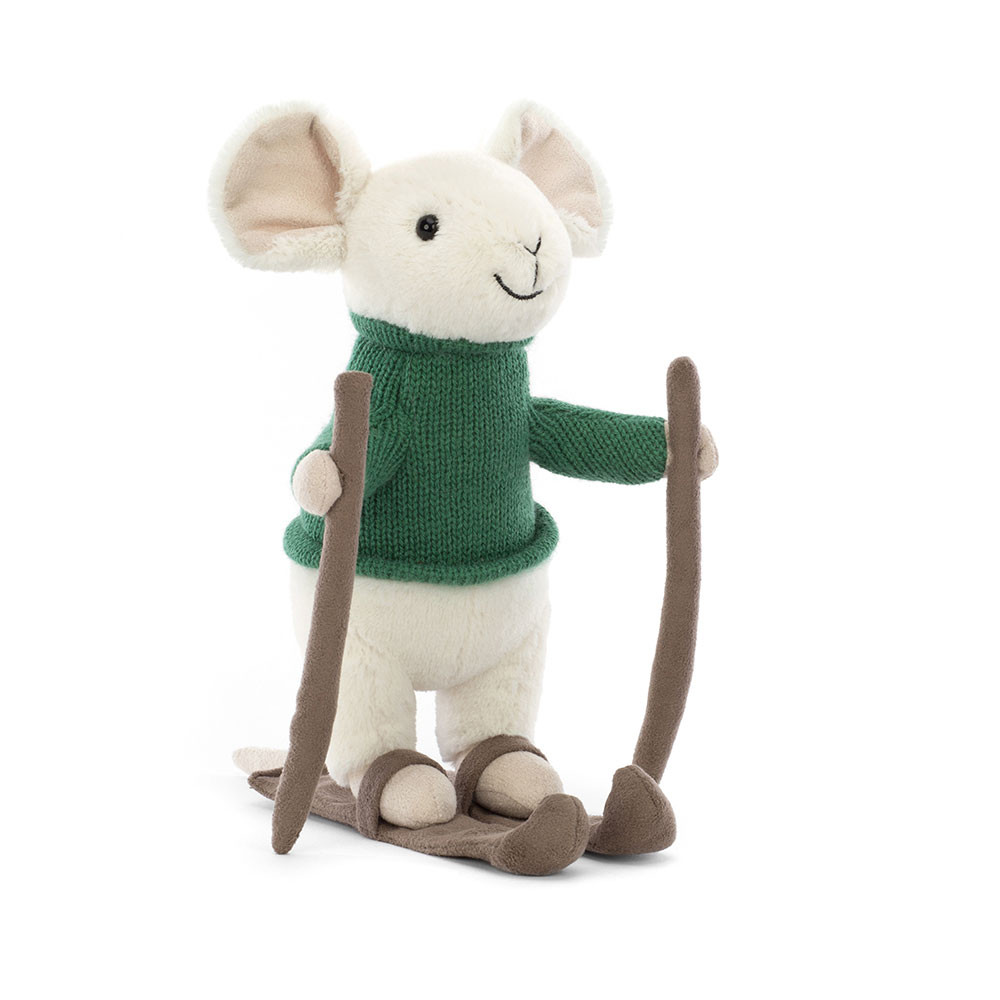 White / Green Jellycat Merry Mouse Skiing | US-RGIJ91625